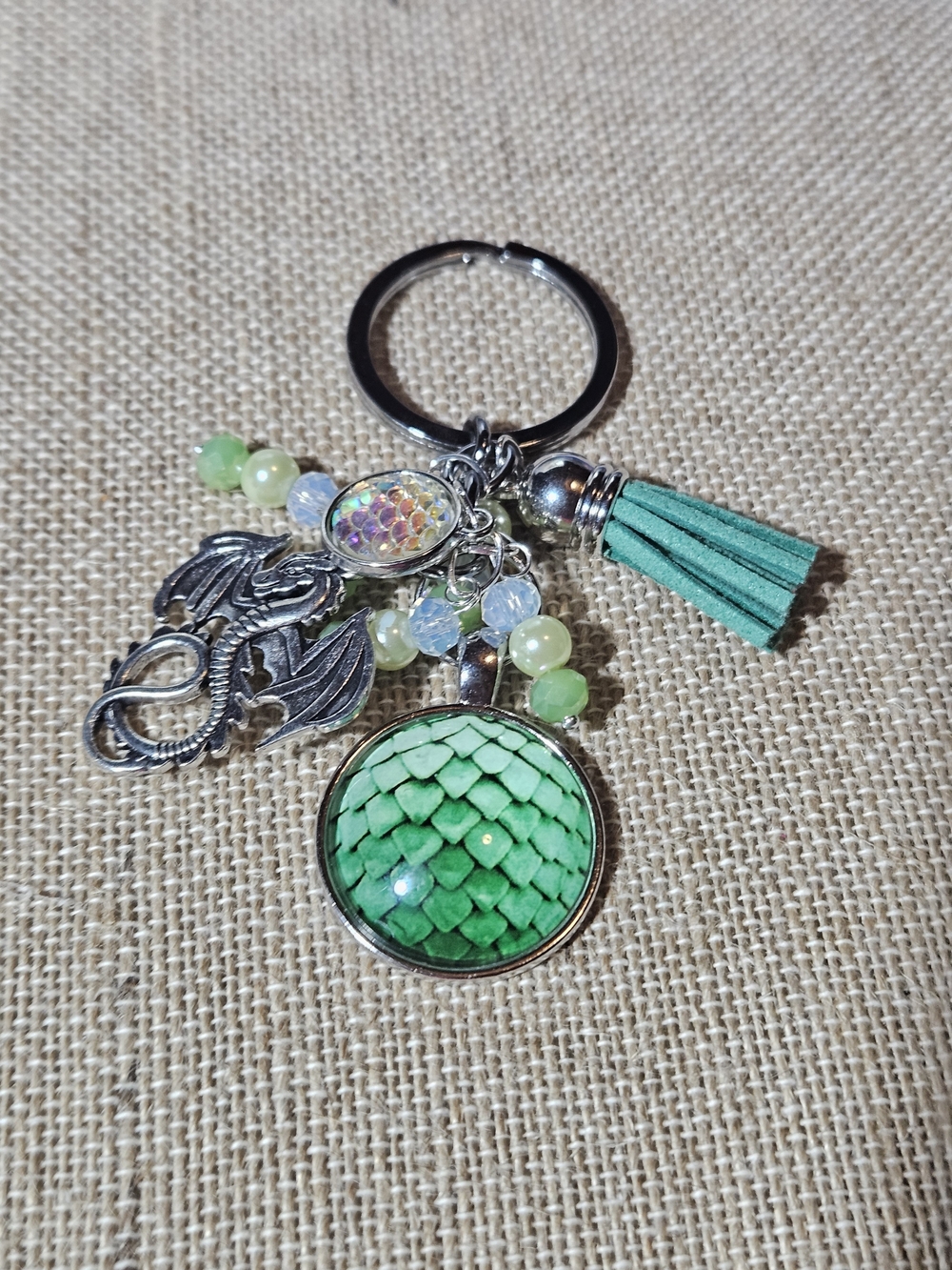Green Dragon Scale Charm Keychain with Tassel